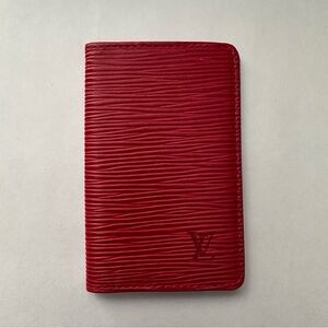 Louis Vuitton Epi Card Holder Red Leather Unisex Bifold Wallet Authentic